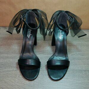 Women's Bow Tie Heeled Sandals Chunky Heels One Strap Ankle Buckle Size 7.5